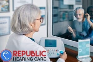 man taking a hearing test