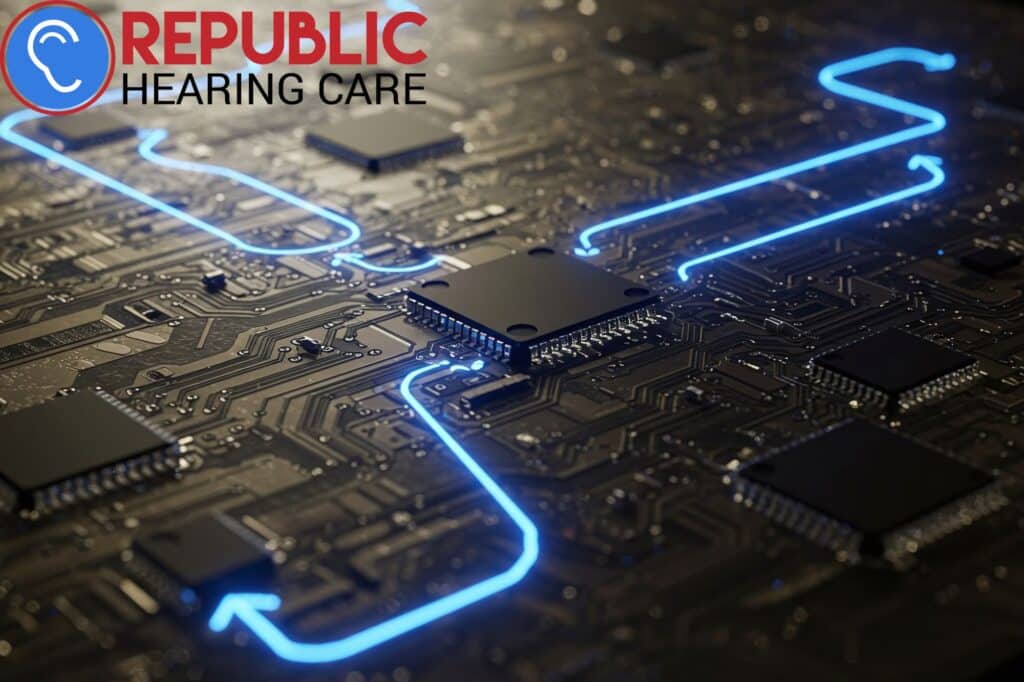 microchip with glowing blue lines